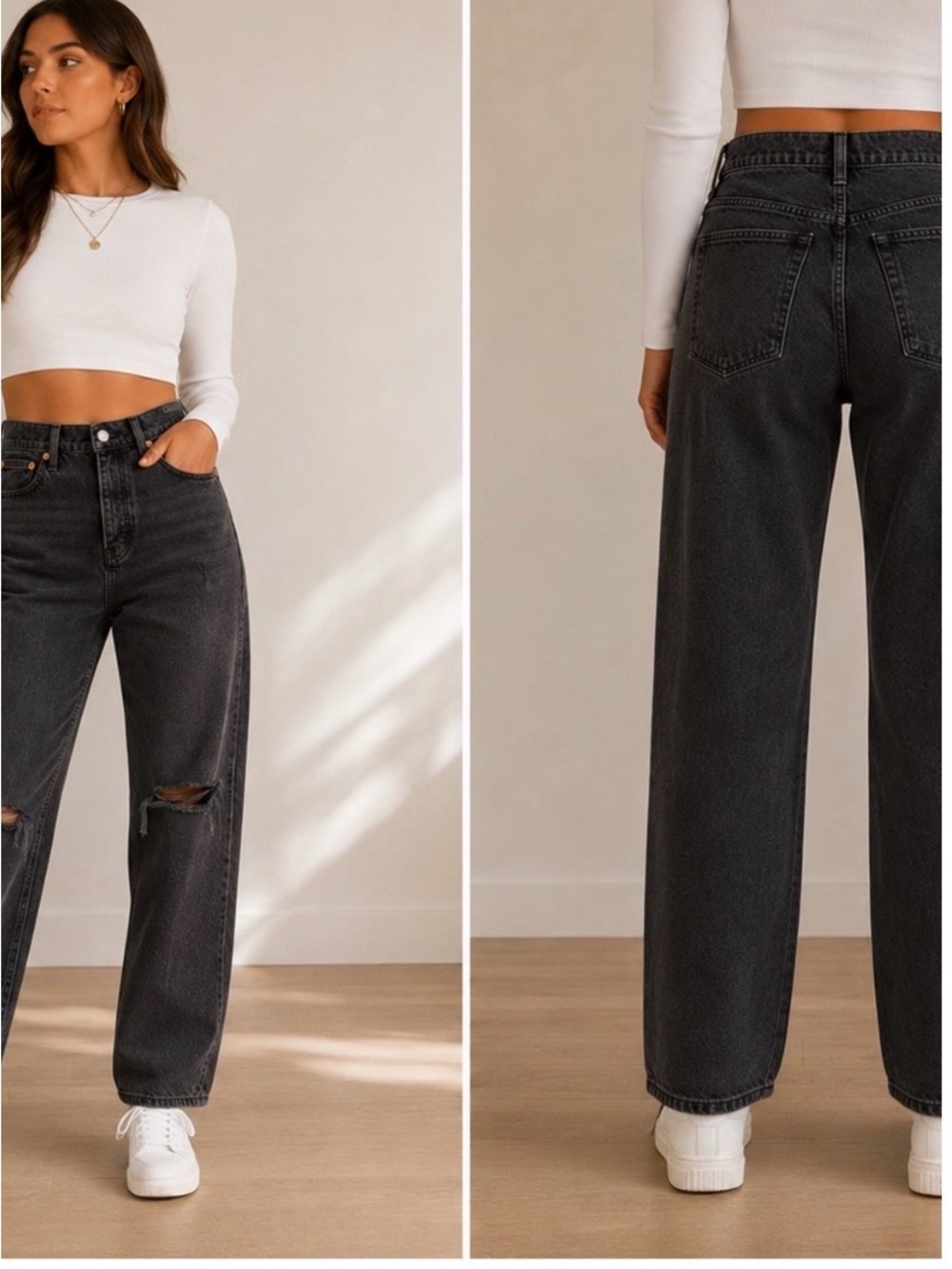 Lucky Brand Black Straight Leg Jeans with Knee Rips